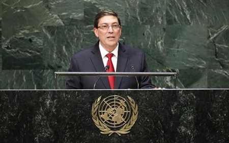 Bộ trưởng Ngoại giao Cuba Bruno Rodriguez Parrilla phát biểu tại Đại hội đồng LHQ.